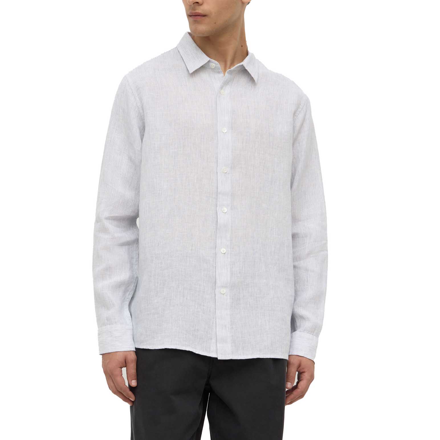 Assembly Label Everyday Mens Linen Long Sleeve Shirt Pool Stripe